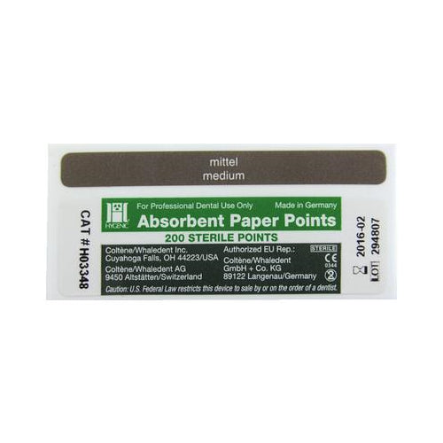 Coltene Whaledent H03348 Hygenic Absorbent Paper Points Medium White 200/Bx Coltene Whaledent H03348 Hygenic Absorbent Paper Points Medium White 200/Bx